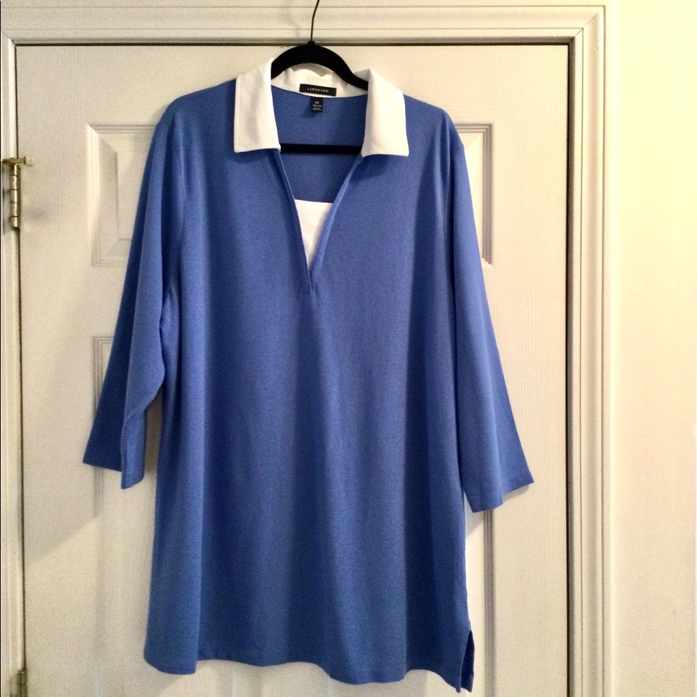 NEW-Ladies Lands End 3/4 Sleeve Knit Shirt-Size 2x